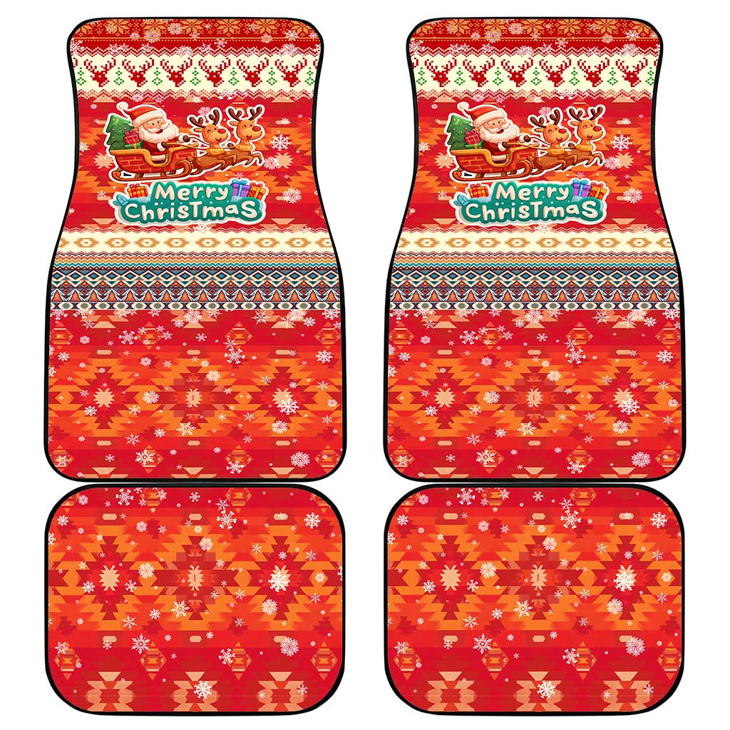 Native American Christmas Car Mats with Red & Orange Geometric Pattern Santa Claus and Teepee Motif - Wonder Print Shop