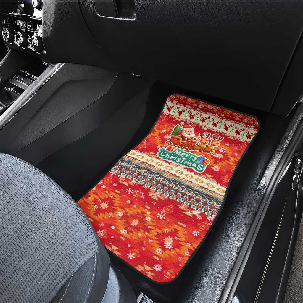 Native American Christmas Car Mats with Red & Orange Geometric Pattern Santa Claus and Teepee Motif - Wonder Print Shop