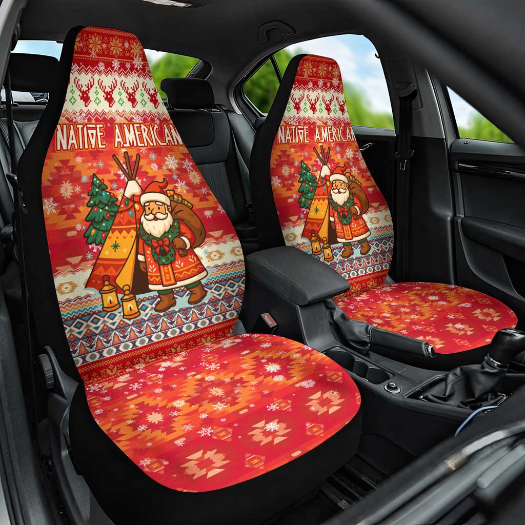 Native American Christmas Car Seat Cover with Red & Orange Geometric Pattern Santa Claus and Teepee Motif - Wonder Print Shop