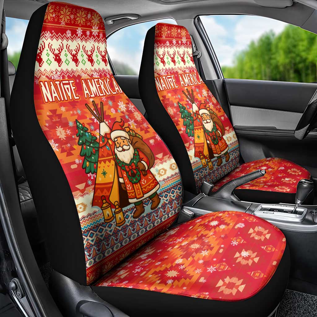 Native American Christmas Car Seat Cover with Red & Orange Geometric Pattern Santa Claus and Teepee Motif - Wonder Print Shop