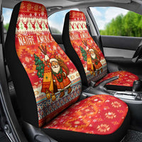 Native American Christmas Car Seat Cover with Red & Orange Geometric Pattern Santa Claus and Teepee Motif - Wonder Print Shop