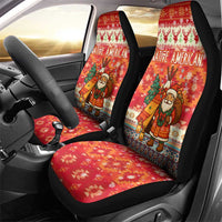 Native American Christmas Car Seat Cover with Red & Orange Geometric Pattern Santa Claus and Teepee Motif - Wonder Print Shop
