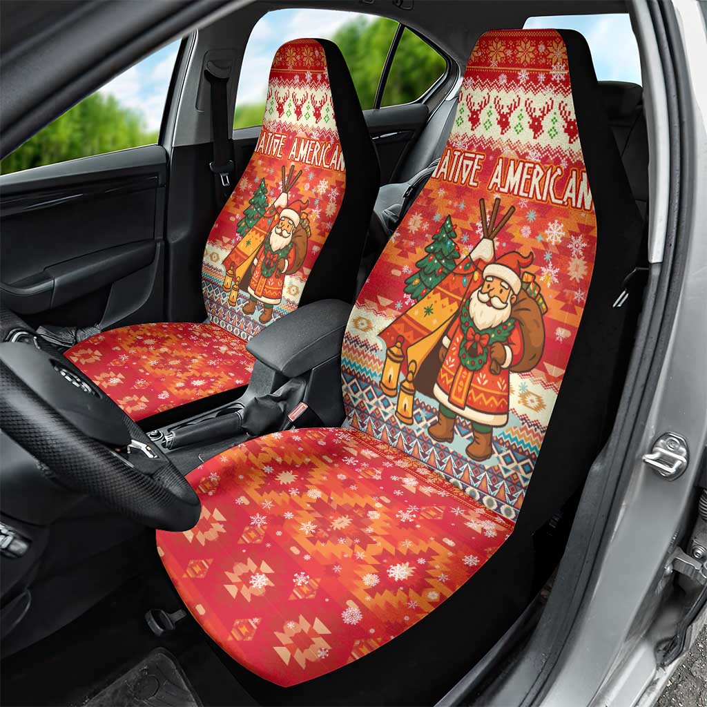 Native American Christmas Car Seat Cover with Red & Orange Geometric Pattern Santa Claus and Teepee Motif - Wonder Print Shop
