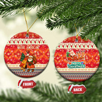 Native American Christmas Ceramic Ornament with Red & Orange Geometric Pattern Santa Claus and Teepee Motif - Wonder Print Shop