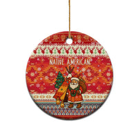 Native American Christmas Ceramic Ornament with Red & Orange Geometric Pattern Santa Claus and Teepee Motif - Wonder Print Shop