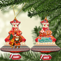 Native American Christmas Ceramic Ornament with Red & Orange Geometric Pattern Santa Claus and Teepee Motif - Wonder Print Shop