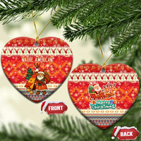 Native American Christmas Ceramic Ornament with Red & Orange Geometric Pattern Santa Claus and Teepee Motif - Wonder Print Shop