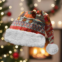 Native American Christmas Santa Hat with Red & Orange Geometric Pattern Santa Claus and Teepee Motif - Wonder Print Shop