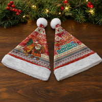 Native American Christmas Santa Hat with Red & Orange Geometric Pattern Santa Claus and Teepee Motif - Wonder Print Shop