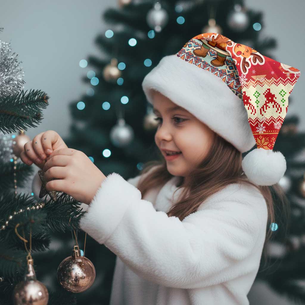 Native American Christmas Santa Hat with Red & Orange Geometric Pattern Santa Claus and Teepee Motif - Wonder Print Shop