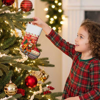 Native American Christmas Stocking with Red & Orange Geometric Pattern Santa Claus and Teepee Motif - Wonder Print Shop