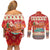 Native American Christmas Couples Matching Off Shoulder Short Dress and Long Sleeve Button Shirt with Red & Orange Geometric Pattern Santa Claus and Teepee Motif - Wonder Print Shop