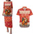 Native American Christmas Couples Matching Puletasi and Hawaiian Shirt with Red & Orange Geometric Pattern Santa Claus and Teepee Motif - Wonder Print Shop