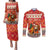 Native American Christmas Couples Matching Puletasi and Long Sleeve Button Shirt with Red & Orange Geometric Pattern Santa Claus and Teepee Motif - Wonder Print Shop