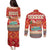 Native American Christmas Couples Matching Puletasi and Long Sleeve Button Shirt with Red & Orange Geometric Pattern Santa Claus and Teepee Motif - Wonder Print Shop