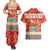 Native American Christmas Couples Matching Summer Maxi Dress and Hawaiian Shirt with Red & Orange Geometric Pattern Santa Claus and Teepee Motif - Wonder Print Shop