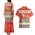 Native American Christmas Couples Matching Tank Maxi Dress and Hawaiian Shirt with Red & Orange Geometric Pattern Santa Claus and Teepee Motif - Wonder Print Shop