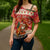 Native American Christmas Cross Shoulder Shirt with Red & Orange Geometric Pattern Santa Claus and Teepee Motif - Wonder Print Shop