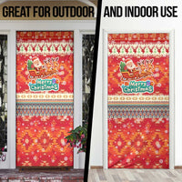 Native American Christmas Door Cover with Red & Orange Geometric Pattern Santa Claus and Teepee Motif - Wonder Print Shop