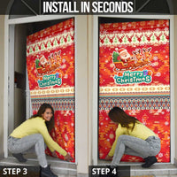 Native American Christmas Door Cover with Red & Orange Geometric Pattern Santa Claus and Teepee Motif - Wonder Print Shop