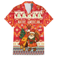 Native American Christmas Family Matching Long Sleeve Bodycon Dress and Hawaiian Shirt with Red & Orange Geometric Pattern Santa Claus and Teepee Motif - Wonder Print Shop
