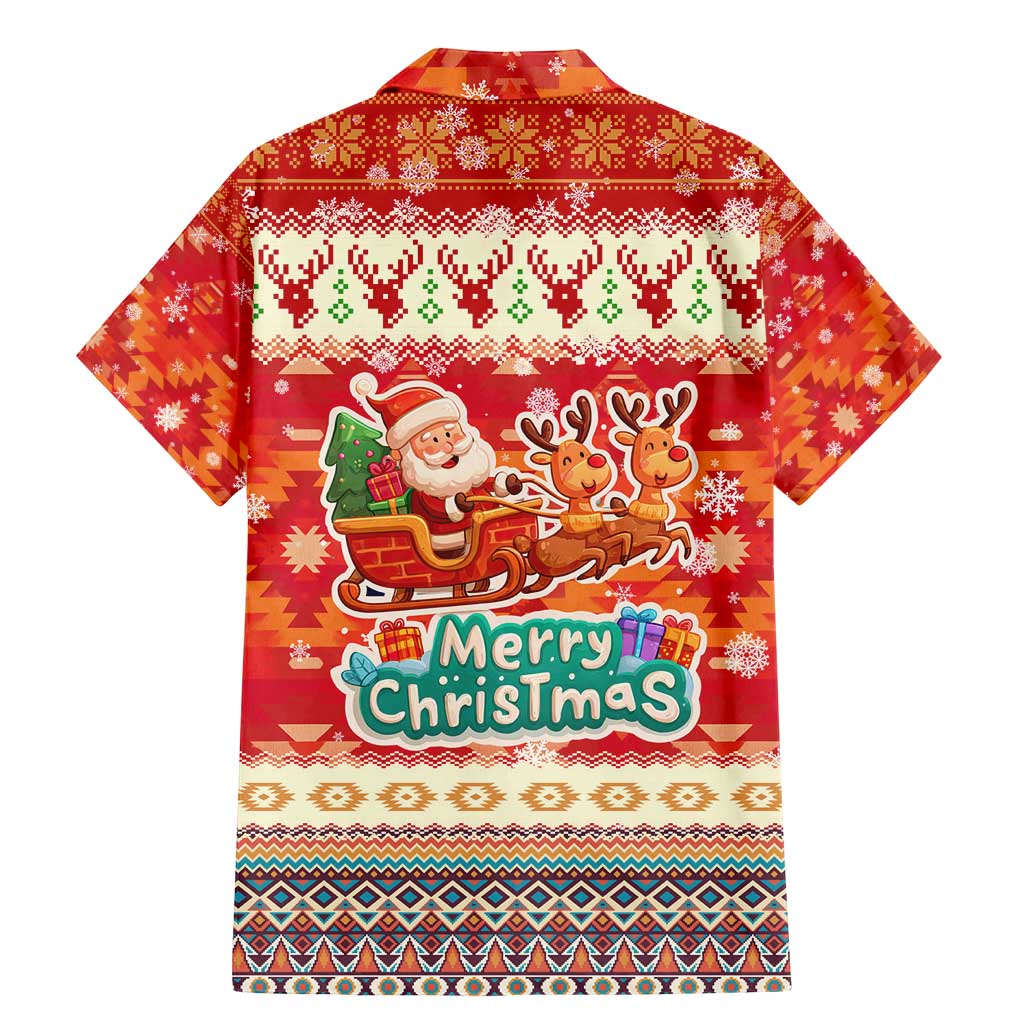 Native American Christmas Family Matching Mermaid Dress and Hawaiian Shirt with Red & Orange Geometric Pattern Santa Claus and Teepee Motif - Wonder Print Shop