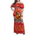 Native American Christmas Family Matching Off Shoulder Maxi Dress and Hawaiian Shirt with Red & Orange Geometric Pattern Santa Claus and Teepee Motif - Wonder Print Shop