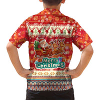 Native American Christmas Family Matching Puletasi and Hawaiian Shirt with Red & Orange Geometric Pattern Santa Claus and Teepee Motif - Wonder Print Shop
