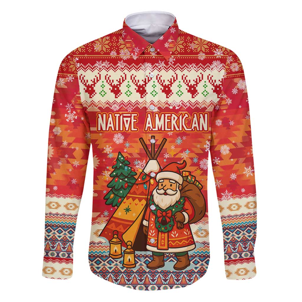 Native American Christmas Family Matching Puletasi and Hawaiian Shirt with Red & Orange Geometric Pattern Santa Claus and Teepee Motif - Wonder Print Shop