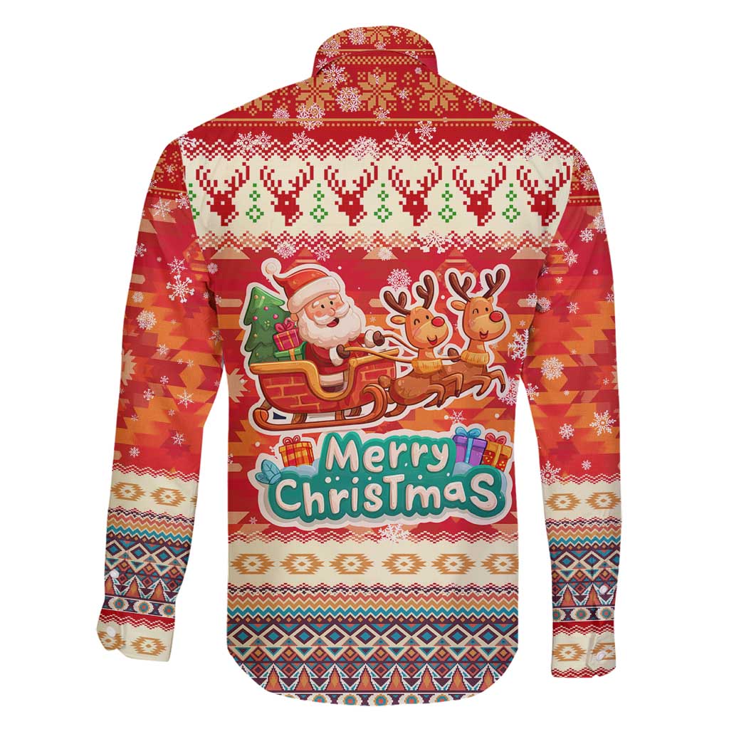 Native American Christmas Family Matching Puletasi and Hawaiian Shirt with Red & Orange Geometric Pattern Santa Claus and Teepee Motif - Wonder Print Shop