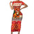 Native American Christmas Family Matching Short Sleeve Bodycon Dress and Hawaiian Shirt with Red & Orange Geometric Pattern Santa Claus and Teepee Motif - Wonder Print Shop