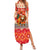 Native American Christmas Family Matching Summer Maxi Dress and Hawaiian Shirt with Red & Orange Geometric Pattern Santa Claus and Teepee Motif - Wonder Print Shop