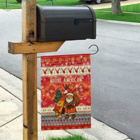 Native American Christmas Garden Flag with Red & Orange Geometric Pattern Santa Claus and Teepee Motif - Wonder Print Shop