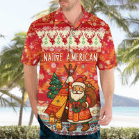 Native American Christmas Hawaiian Shirt with Red & Orange Geometric Pattern Santa Claus and Teepee Motif - Wonder Print Shop