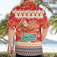 Native American Christmas Hawaiian Shirt with Red & Orange Geometric Pattern Santa Claus and Teepee Motif - Wonder Print Shop