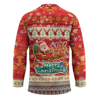 Native American Christmas Hockey Jersey with Red & Orange Geometric Pattern Santa Claus and Teepee Motif - Wonder Print Shop