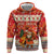 Native American Christmas Hoodie with Red & Orange Geometric Pattern Santa Claus and Teepee Motif - Wonder Print Shop