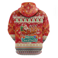 Native American Christmas Hoodie with Red & Orange Geometric Pattern Santa Claus and Teepee Motif - Wonder Print Shop
