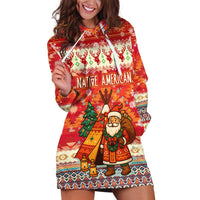 Native American Christmas Hoodie Dress with Red & Orange Geometric Pattern Santa Claus and Teepee Motif - Wonder Print Shop