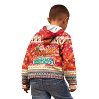 Native American Christmas Kid Hoodie with Red & Orange Geometric Pattern Santa Claus and Teepee Motif - Wonder Print Shop