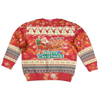 Native American Christmas Kid Ugly Christmas Sweater with Red & Orange Geometric Pattern Santa Claus and Teepee Motif - Wonder Print Shop