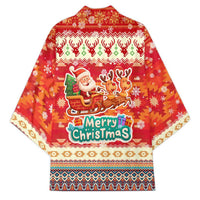 Native American Christmas Kimono with Red & Orange Geometric Pattern Santa Claus and Teepee Motif - Wonder Print Shop