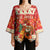Native American Christmas Kimono Sleeve Blouse with Red & Orange Geometric Pattern Santa Claus and Teepee Motif - Wonder Print Shop