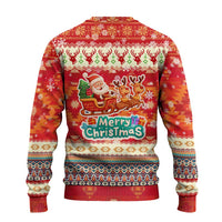 Native American Christmas Ugly Christmas Sweater with Red & Orange Geometric Pattern Santa Claus and Teepee Motif - Wonder Print Shop