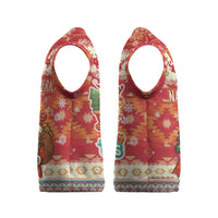 Native American Christmas Knitted V-Neck Vest with Red & Orange Geometric Pattern Santa Claus and Teepee Motif - Wonder Print Shop