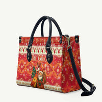 Native American Christmas Leather Bag with Red & Orange Geometric Pattern Santa Claus and Teepee Motif - Wonder Print Shop