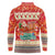 Native American Christmas Long Sleeve Polo Shirt with Red & Orange Geometric Pattern Santa Claus and Teepee Motif - Wonder Print Shop