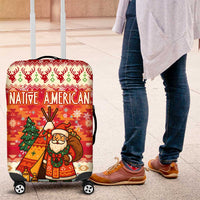 Native American Christmas Luggage Cover with Red & Orange Geometric Pattern Santa Claus and Teepee Motif - Wonder Print Shop