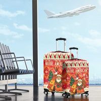Native American Christmas Luggage Cover with Red & Orange Geometric Pattern Santa Claus and Teepee Motif - Wonder Print Shop
