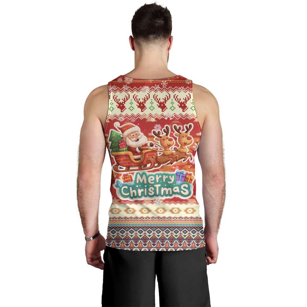 Native American Christmas Men Tank Top with Red & Orange Geometric Pattern Santa Claus and Teepee Motif - Wonder Print Shop